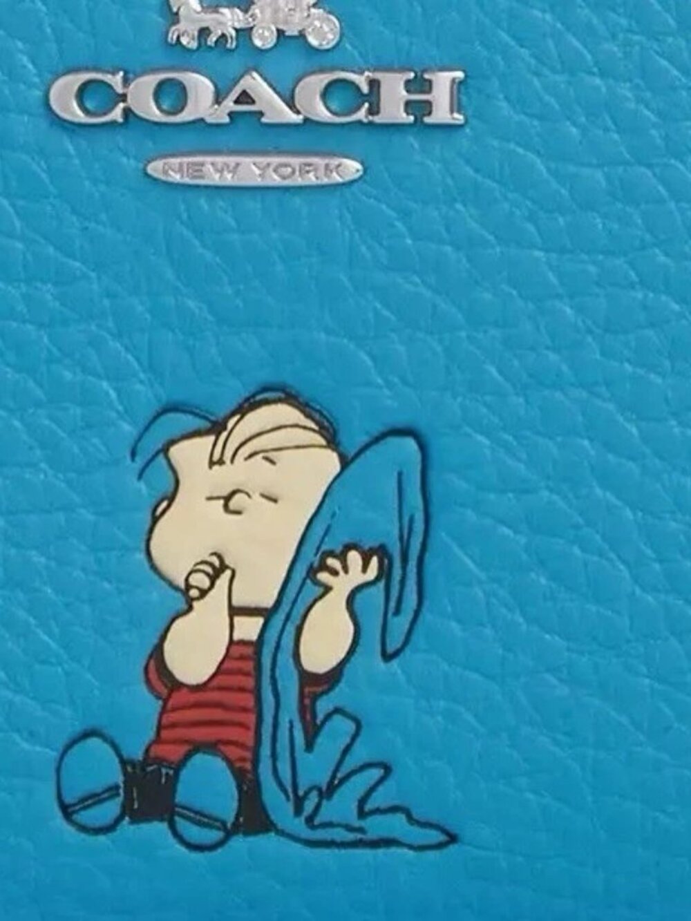 NWT Authentic Coach Peanuts CBN91 Snap Wallet Linus 75th Anniversary Parrot Blue - Picture 2 of 3